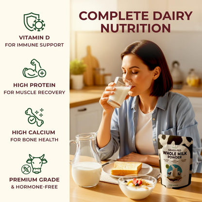 Gya Tea Co Whole Milk Powder 1.1lb (17.64 Oz) - Pasture Raised Source, rBST Hormone Free, Non-GMO - Shelf Stable Premium Grade Powdered Milk for Baking, Cooking, Smoothies - Rich in Protein & Calcium