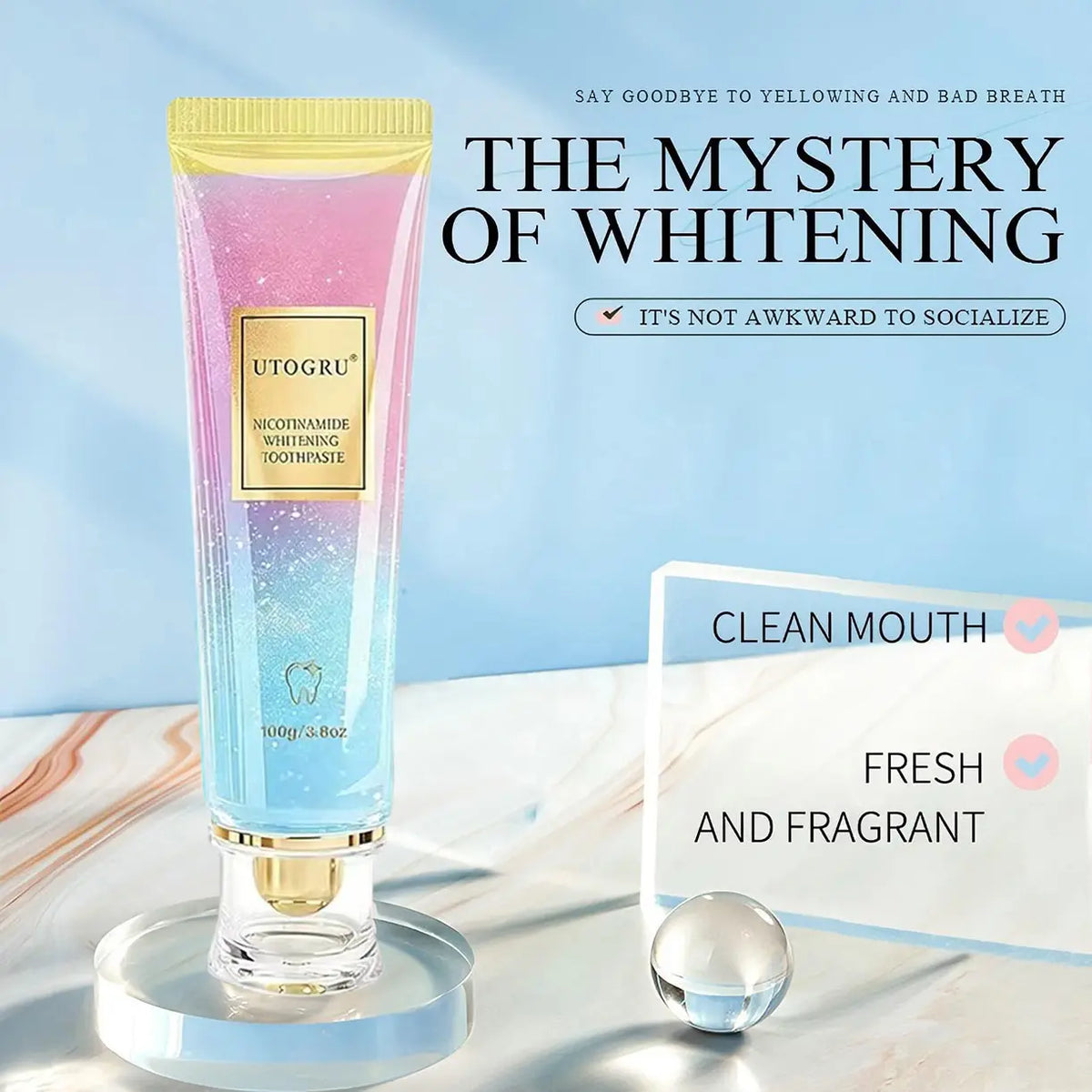 Glittering texture Niacinamide Whitening Toothpaste,my orders placedrecently by me， Niacinamide Intensive Whitening Toothpaste with Natural Gentle Care Deep Stain Removal Clean Peach Flavor, Improves Gum Health, Fresh Breath, a gift for Mom