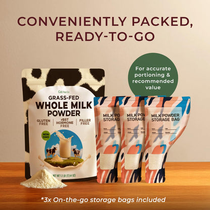 Gya Tea Co Whole Milk Powder 1.1lb (17.64 Oz) - Pasture Raised Source, rBST Hormone Free, Non-GMO - Shelf Stable Premium Grade Powdered Milk for Baking, Cooking, Smoothies - Rich in Protein & Calcium