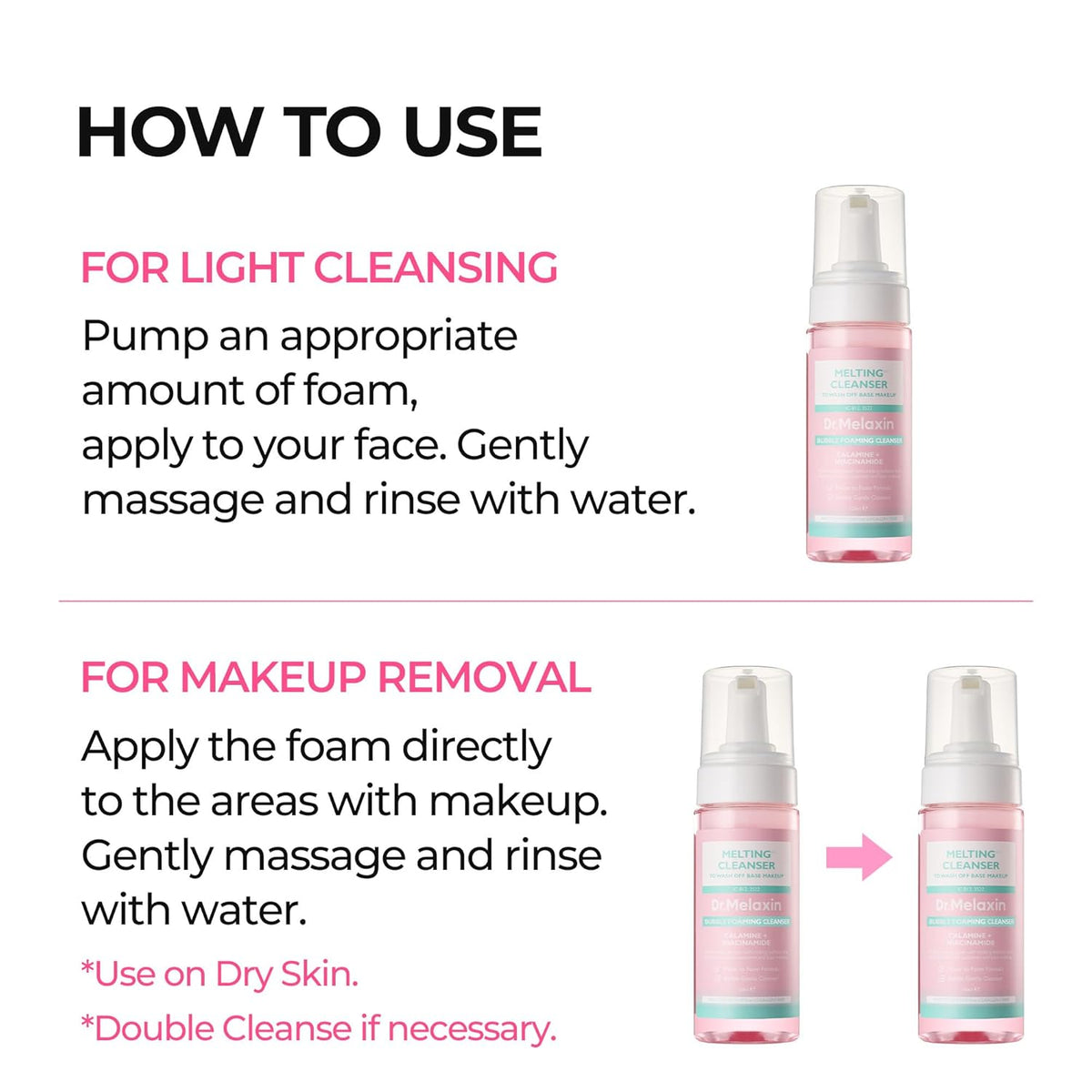 Dr.Melaxin Melting Bubble Foaming Cleanser - Micellar Makeup Remover Face Wash with Calamine and Niacinamide, No Double Cleansing Needed, Gentle Foam Cleanser for Sensitive Skin, K-Beauty