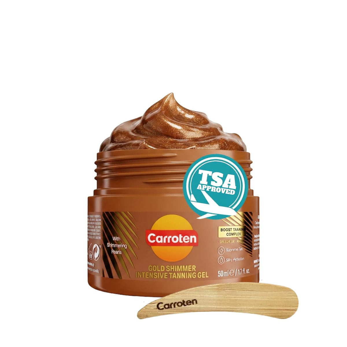 Carroten Intensive Tanning Gel | Browning Tan Accelerator | Non-Greasy, Water-Resistant with Carrot and Coconut Oil | Vitamin A & E For Moisture & Hydration | Made in Greece | 5 oz + Spatula