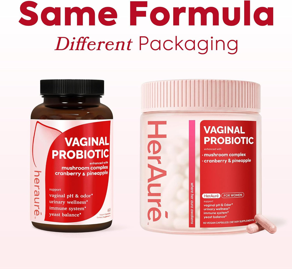 HerAure Vaginal Probiotics for Women - pH Balance, Healthy Vaginal Odor, Vaginal Flora, Yeast Balance, Women Probiotics and Prebiotics, Immune Support - Prebiotics & Lactobacillus Probiotic,60CT