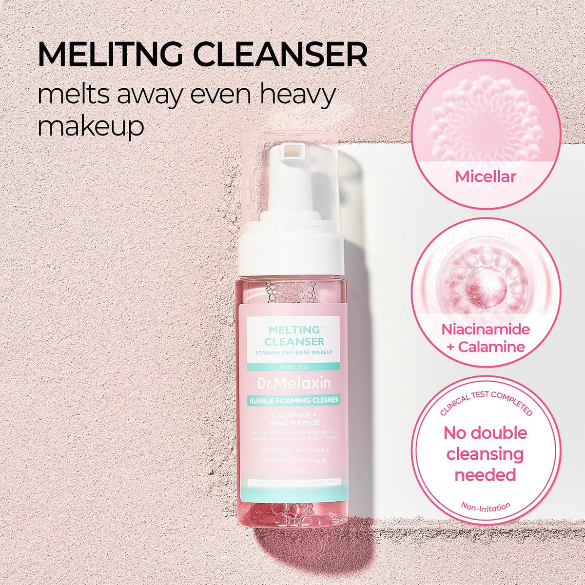 Dr.Melaxin Melting Bubble Foaming Cleanser - Micellar Makeup Remover Face Wash with Calamine and Niacinamide, No Double Cleansing Needed, Gentle Foam Cleanser for Sensitive Skin, K-Beauty