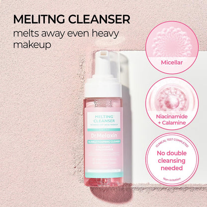 Dr.Melaxin Melting Bubble Foaming Cleanser - Micellar Makeup Remover Face Wash with Calamine and Niacinamide, No Double Cleansing Needed, Gentle Foam Cleanser for Sensitive Skin, K-Beauty
