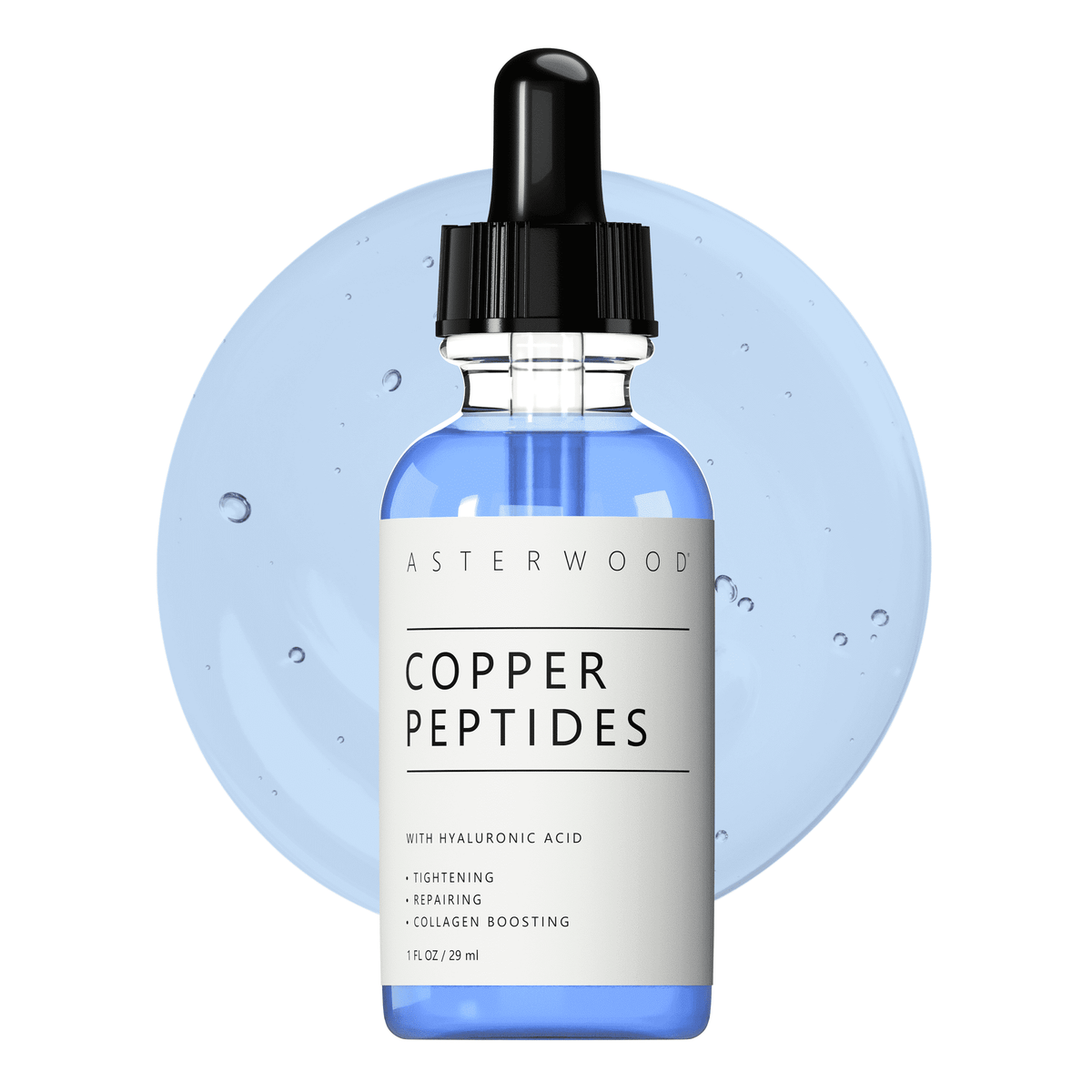 Asterwood Copper Peptides Serum for Face - Tightening, Repairing, Collagen Boosting - with GHK-Cu and Hyaluronic Acid - Fragrance-Free - 2 Fl Oz