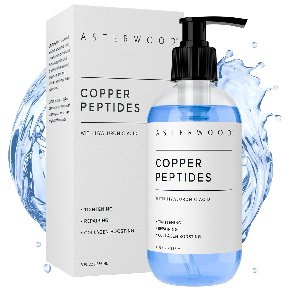 Asterwood Copper Peptides Serum for Face - Tightening, Repairing, Collagen Boosting - with GHK-Cu and Hyaluronic Acid - Fragrance-Free - 2 Fl Oz