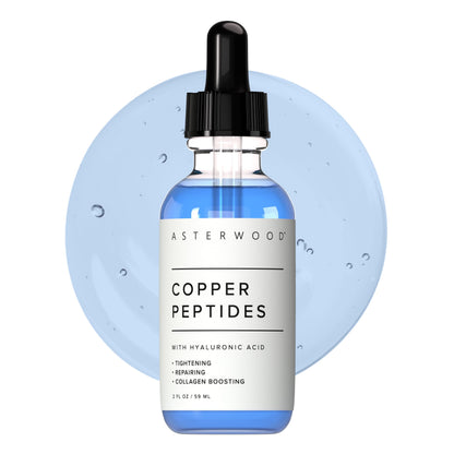 Asterwood Copper Peptides Serum for Face - Tightening, Repairing, Collagen Boosting - with GHK-Cu and Hyaluronic Acid - Fragrance-Free - 2 Fl Oz