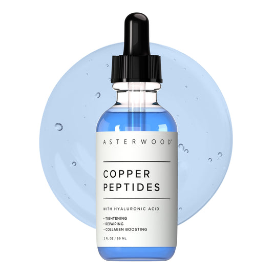 Asterwood Copper Peptides Serum for Face - Tightening, Repairing, Collagen Boosting - with GHK-Cu and Hyaluronic Acid - Fragrance-Free - 2 Fl Oz