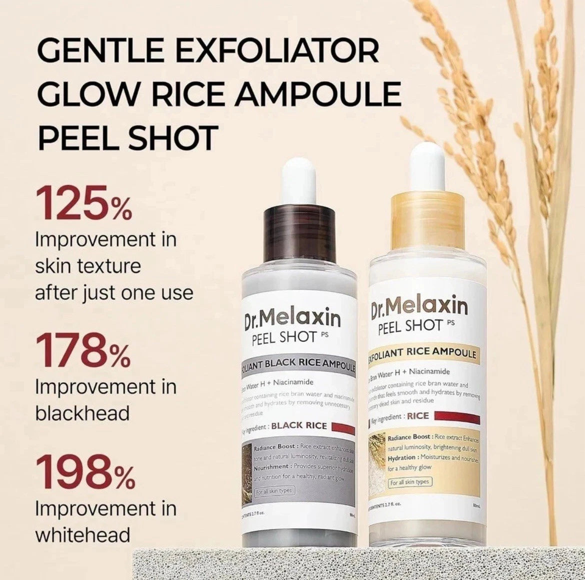 NEW Dr.Melaxin Peel Shot Glow White and Black Rice Ampoule Duo FREE SHIPPING US
