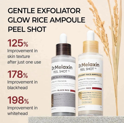 NEW Dr.Melaxin Peel Shot Glow White and Black Rice Ampoule Duo FREE SHIPPING US