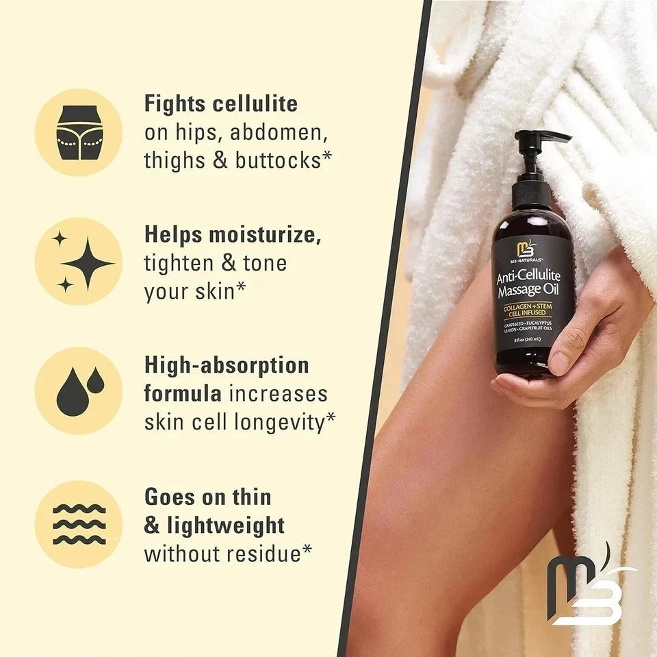 M3 Naturals Anti-Cellulite Oil w/ Collagen & Stem Cell, 8 fl oz