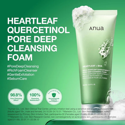 Anua Heartleaf Quercetinol Cleansing Foam – Pore Refining, BHA – 5.07 fl.oz