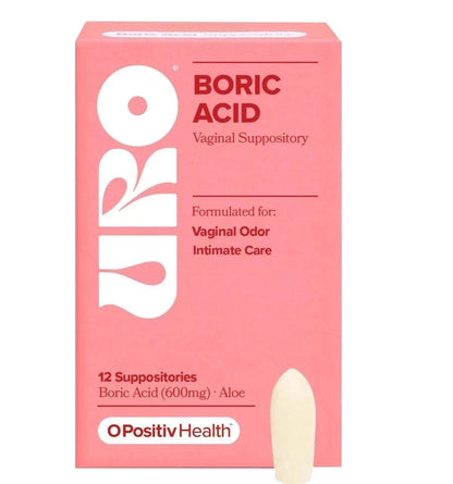 O Positiv URO Boric Acid Vaginal Suppository – with Boric Acid – 12 Ct