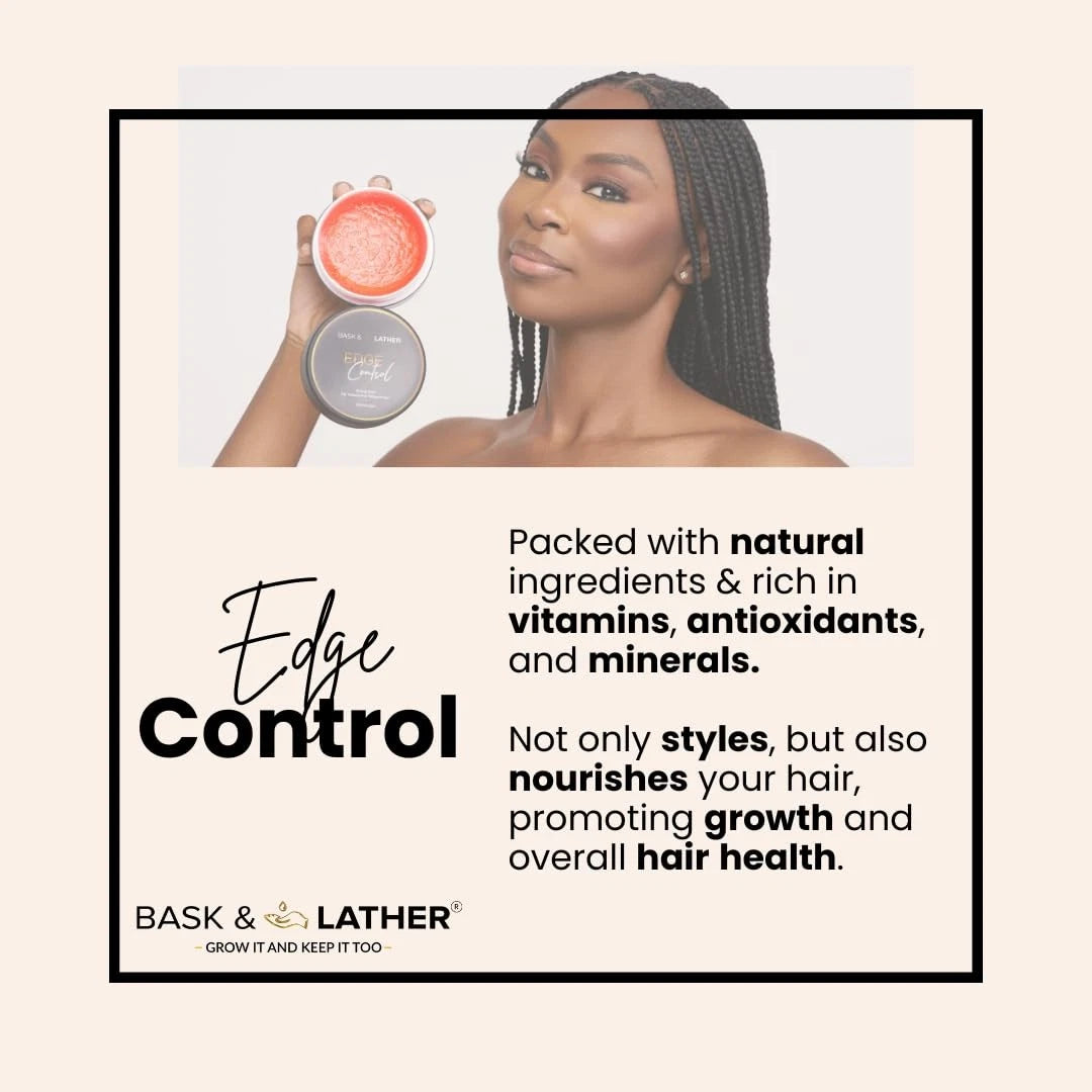 BASK  LATHER Strong Hold Edge Control Gel w/Castor Oil, Non-Greasy, Non-Flaking