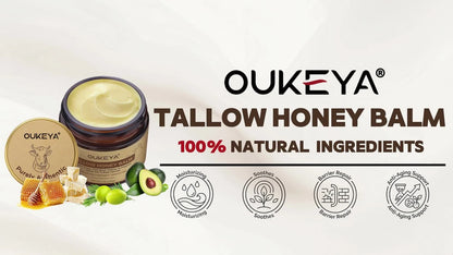 OUKEYA Organic Grass-Fed Beef Tallow Balm with Raw Honey Skin Moisturizer 50g