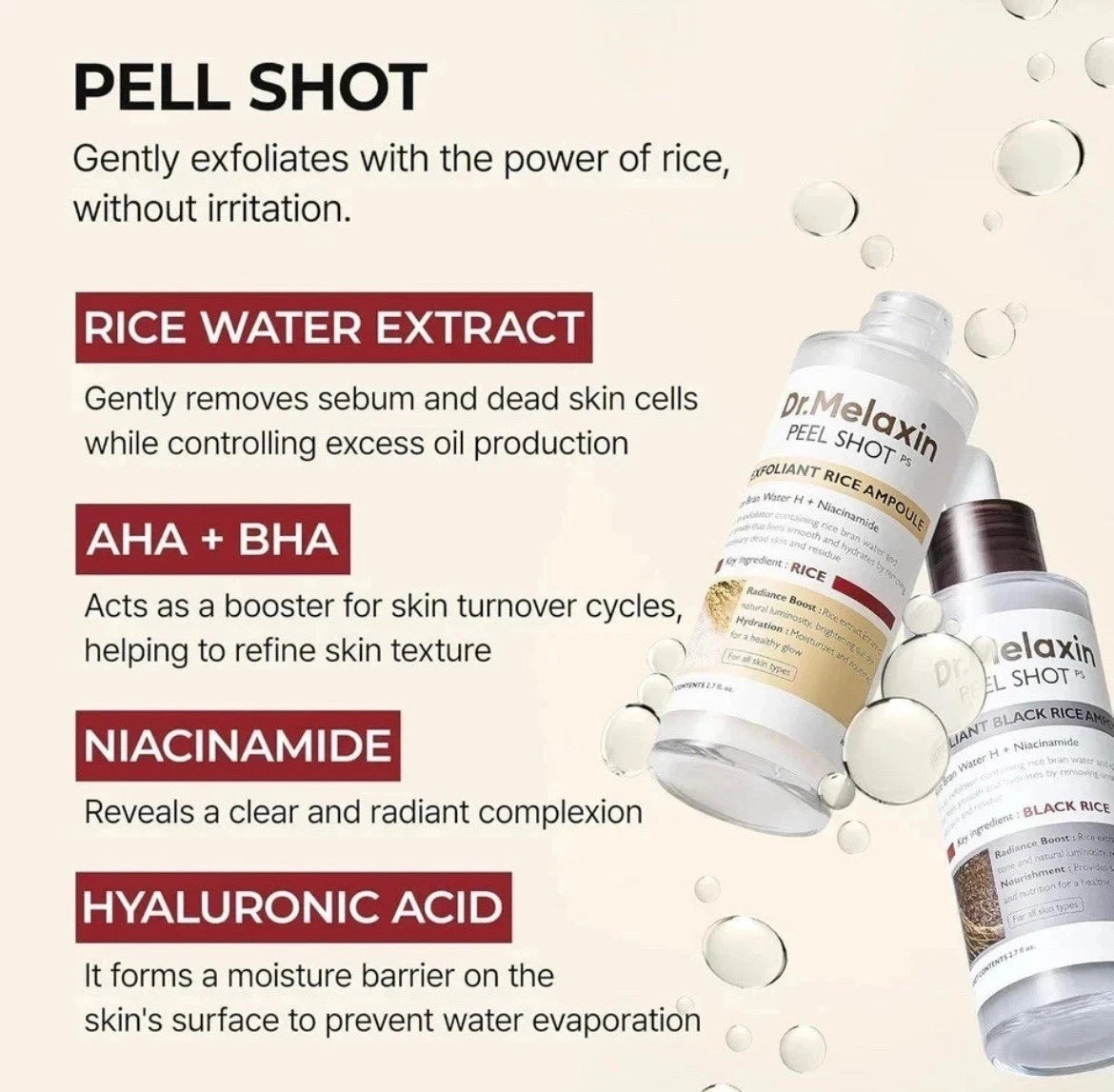 NEW Dr.Melaxin Peel Shot Glow White and Black Rice Ampoule Duo FREE SHIPPING US