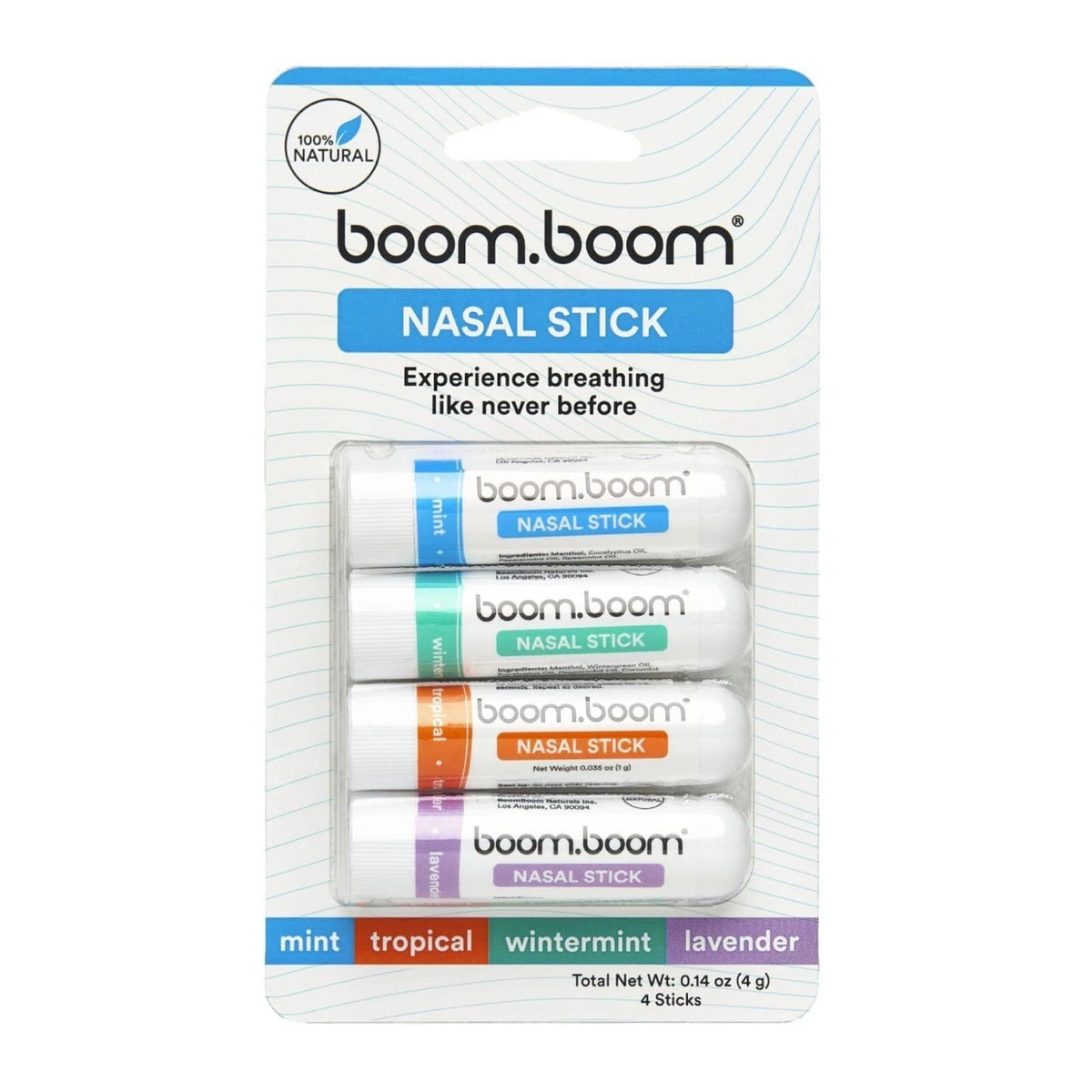 GENUINE BoomBoom Nasal Stick Assorted (4 Pack) Boosts Focus Enhances Breathing