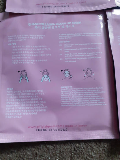 4x Quasi collagen glow up viral face mask hydrating firming Korean anti aging
