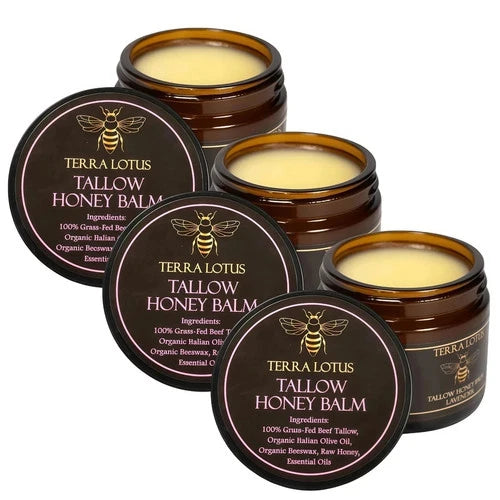 3 Pack Natural Grass Fed Beef Tallow Balm W/ Raw Honey Lavender Skin Moisturizer